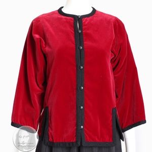 Yves Saint Laurent Jacket Red Velvet Black Trim Ballet Russes Vintage 70s Sz 38